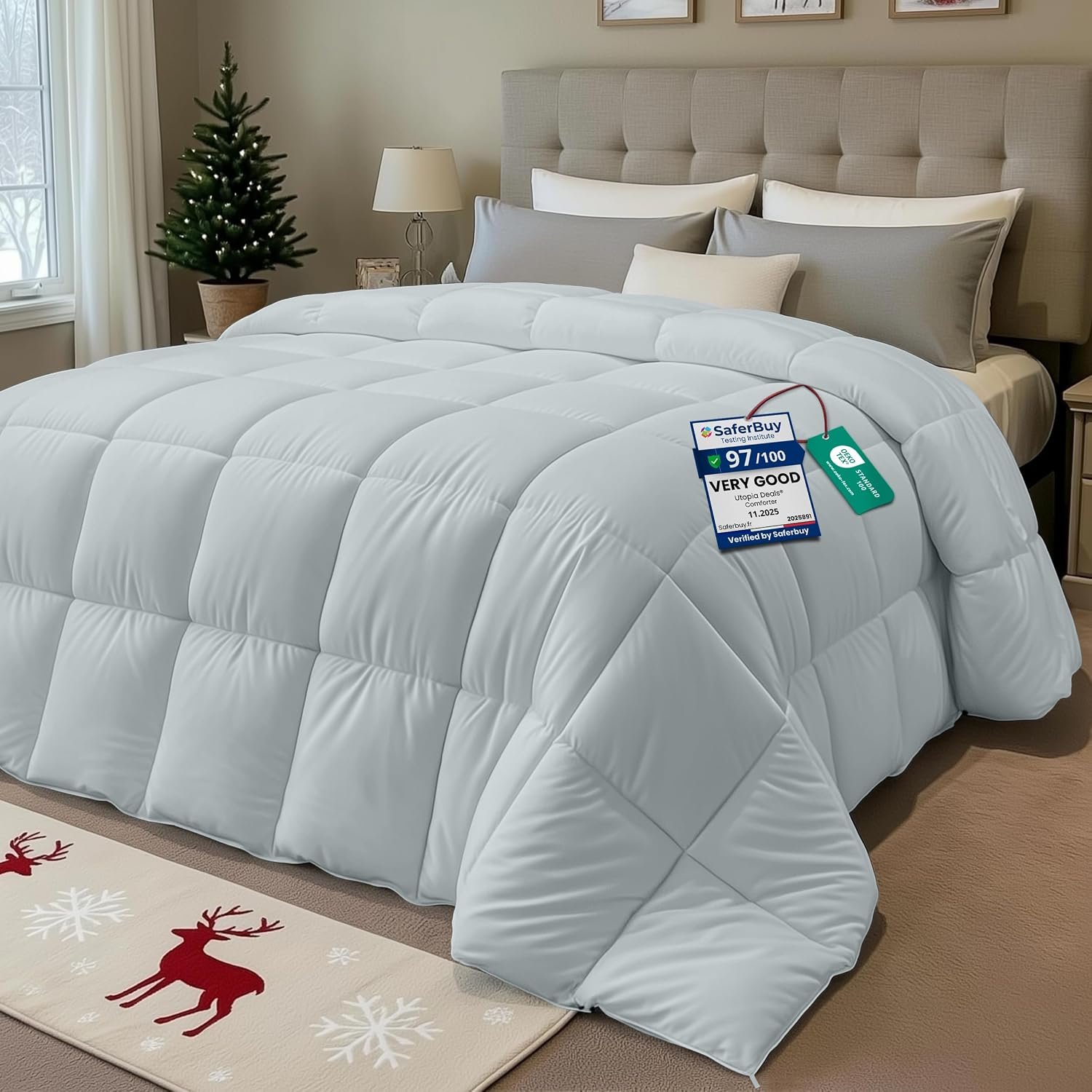 Utopia Bedding Duvet Double,10.5 Tog coverless Duvet with Corner Tabs, Box Stitched Quilt (Double, Light Grey) (Pack of 4)