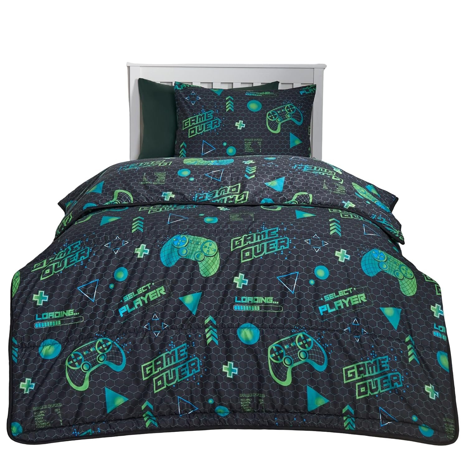 OHS Gaming Coverless Duvet Single, Reversible Washable Coverless Duvets Camping Sleepovers Travel Duvet Super Soft Comfy Single Duvets with Pillowcase, 10.5 Tog