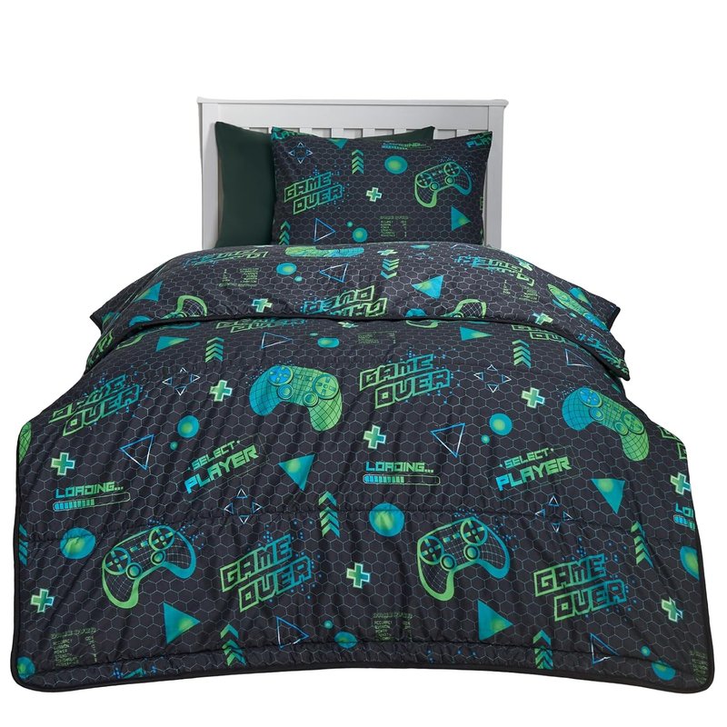 OHS Gaming Coverless Duvet Single, Reversible Washable Coverless Duvets Camping Sleepovers Travel Duvet Super Soft Comfy Single Duvets with Pillowcase, 10.5 Tog