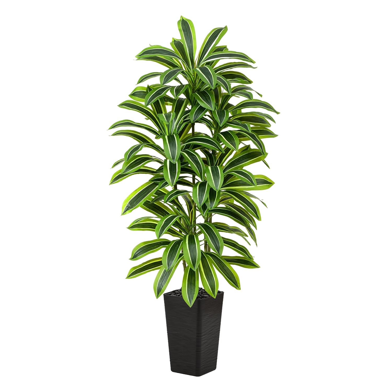 TNGGNT Artificial Dracaena Tree:6FT Faux Silk Tropical Yucca Floor Trees Realistic Fake Green Plant with Natural Wood Trunk & Lifelike Leaves for Home Office Decor Indoor & Outdoor (6FT,1-Pack,Black)