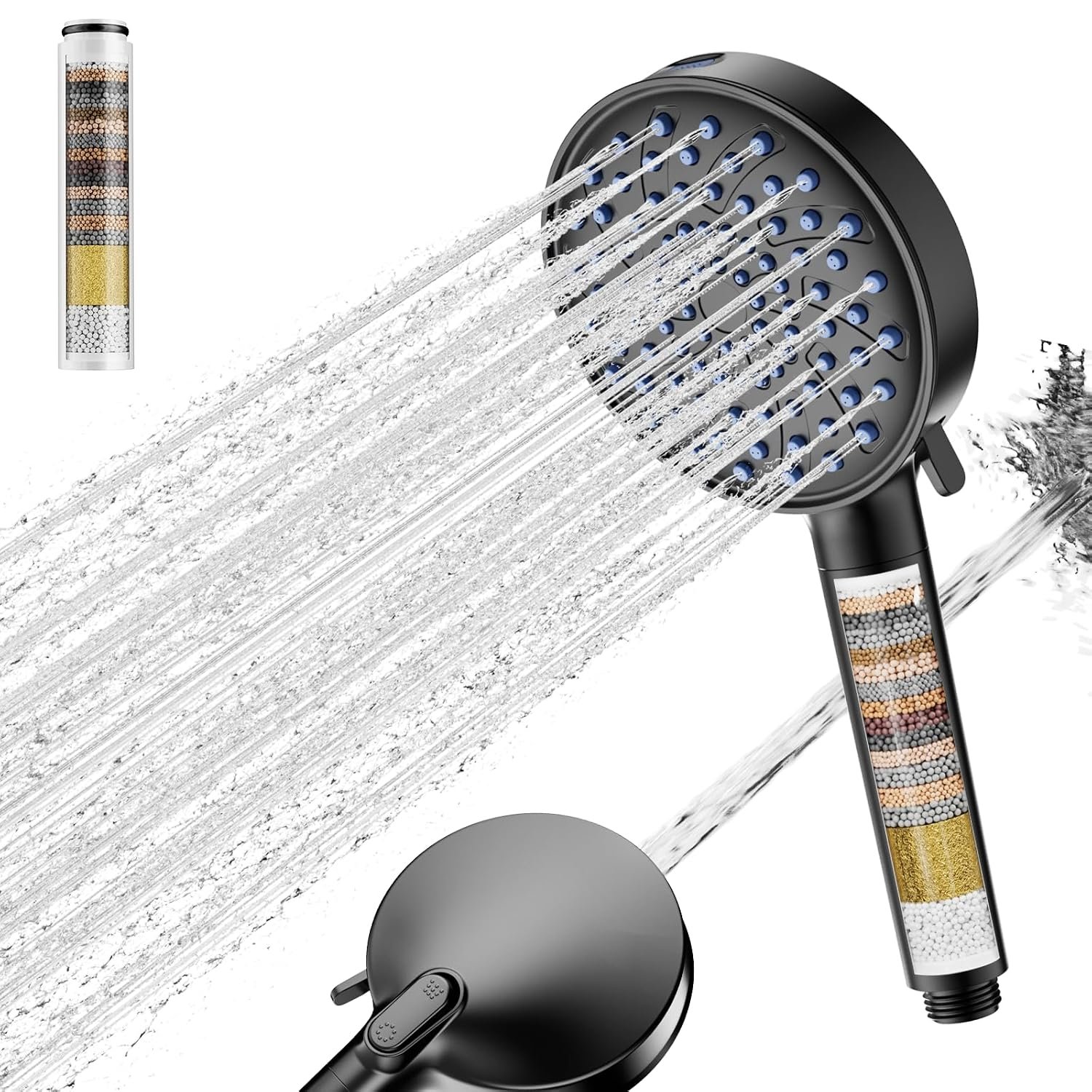 Cobbe Hard Water Filter Shower Head with 20 Stage Filter, High Pressure Shower Heads, 7 Spray Modes, Powerful Built-in Power Wash for Remove 99% of Chlorine, Reduces Dry Itchy Skin, Black