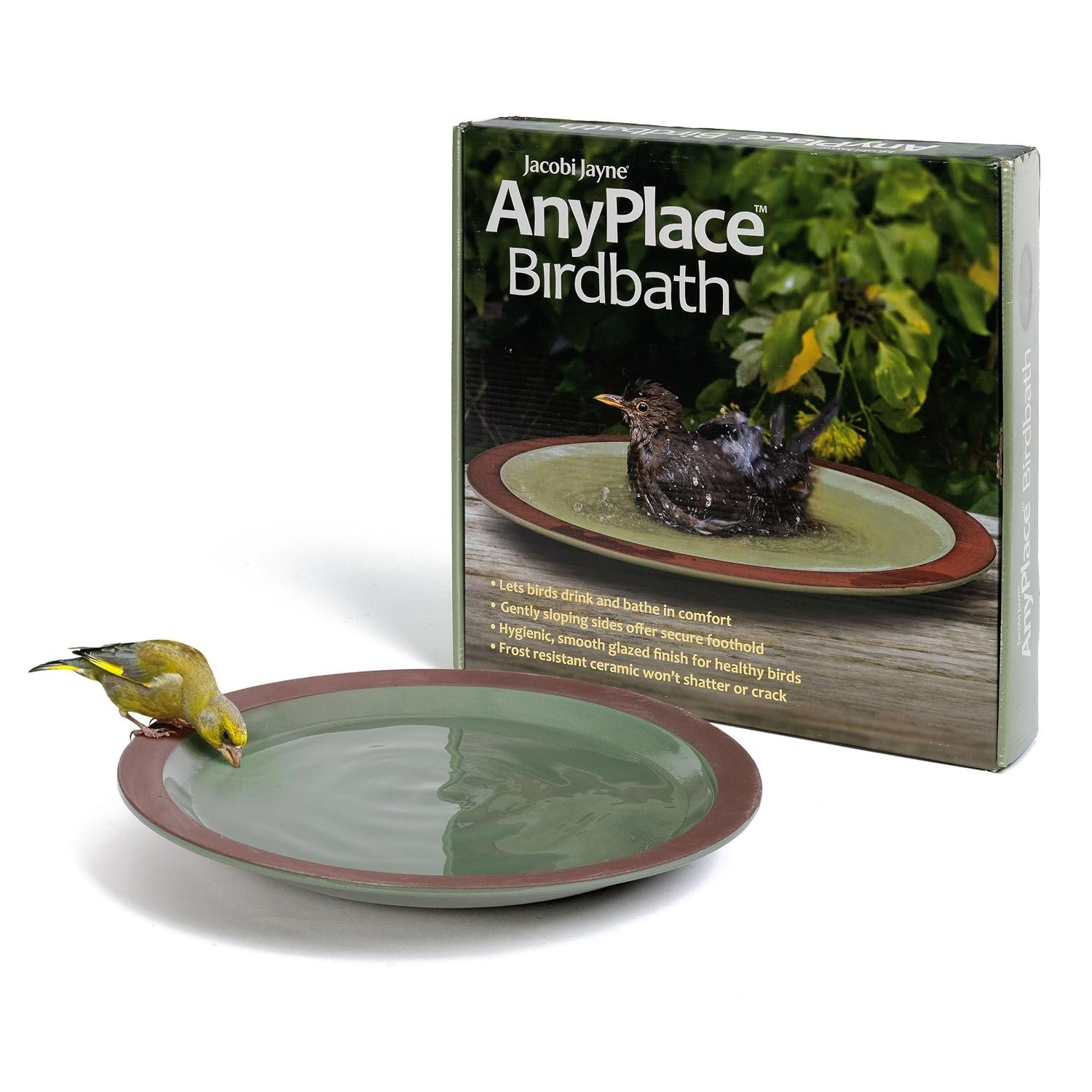 Jacobi Jayne Bird Bath For Garden Birds Anyplace™ Bird Bath - Ceramic Garden Bird Bath and Wildlife Drinker - Perfect Birdbath For Garden. Bird Water Feeder And Bird Bath Bowl. Birdbaths & Supports
