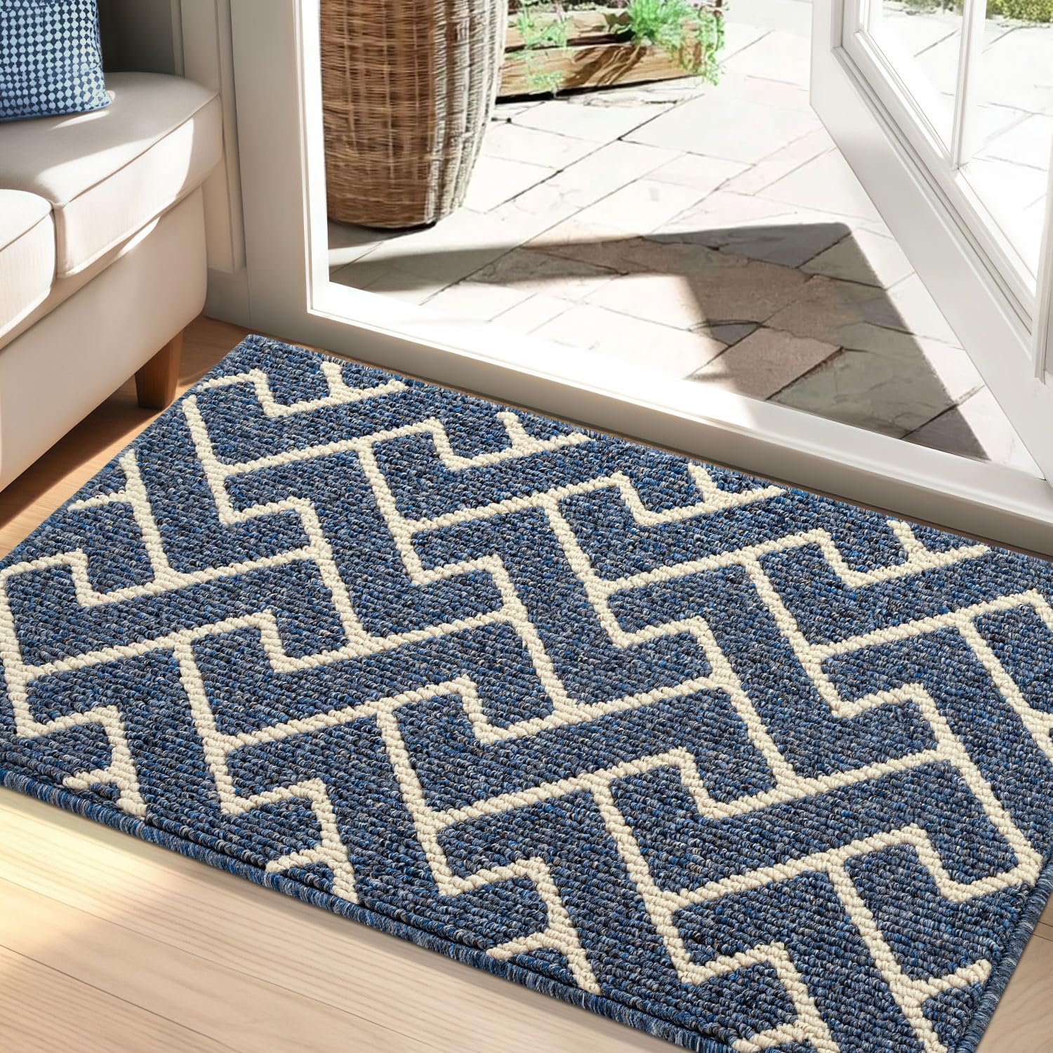 Biscpro Indoor Door Mats,60x90cm Door Mat Non Slip Backing,Dirt Trapper Mat Absorbent Non-Slip Doormat for Entrance,Inside,Kitchen,Front Back Door,Pets and Garden-Blue