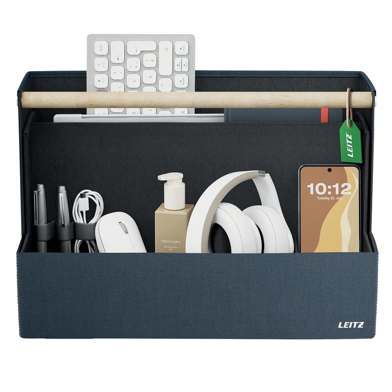 Leitz Fabric Portable Desk Organiser With Handle - Collapsible Hot Desk Organiser Bag With Four Compartments and Protective, Recycled Materials - 38 x 19 x 26cm