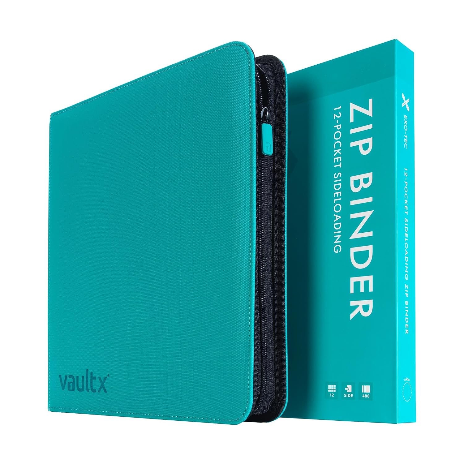 Vault X 12 Pocket Zip Binder, 480 Cards, Exo-Tec Material, 20 Side-Loading Pages (Teal)