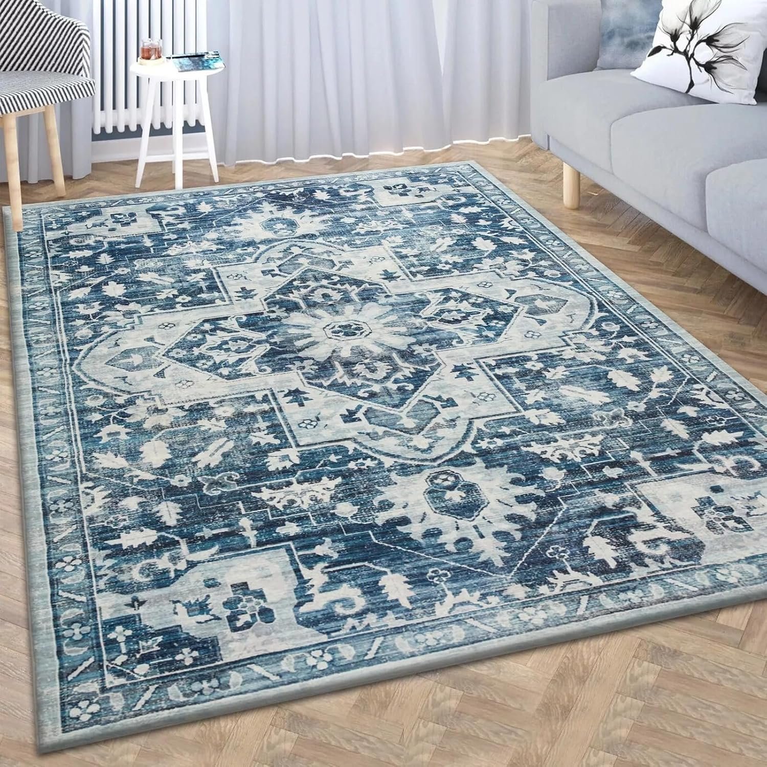Imperial Rooms Rugs Living Room Large 240x320cm Washable Boho Rug for Bedroom – Short Pile Vintage Area Rugs Easy to Clean Kids Room Carpets – Traditional Design Non Slip Rug for Lounge (Tranquil)