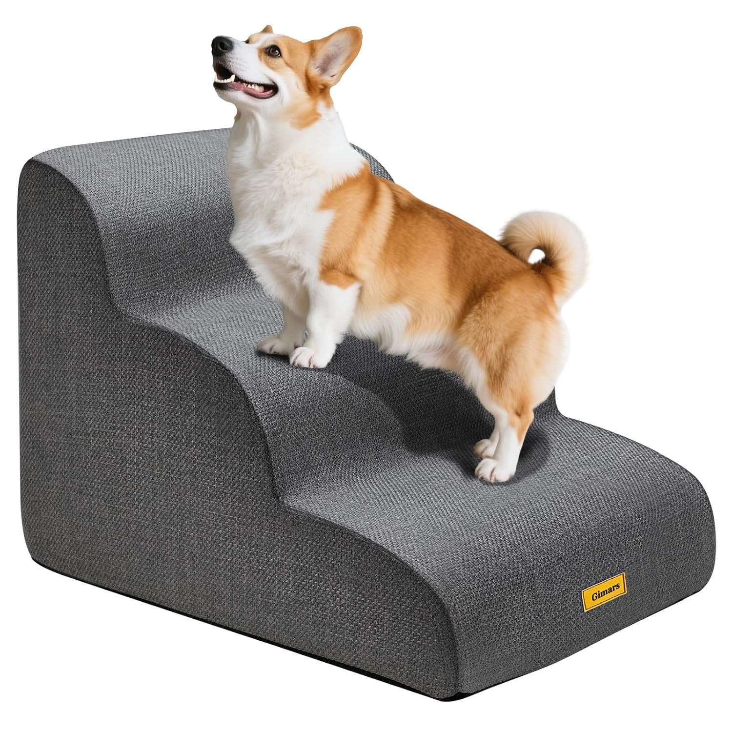 Gimars 30D High-Density Foam & Extra-Wide, Stable 3-Step Dog Stairs, 40cm High Pet Stairs with Washable Cover & Non-Slip Base, Portable Ramp for Small Dogs to Sofa, Bed, Couch, Car