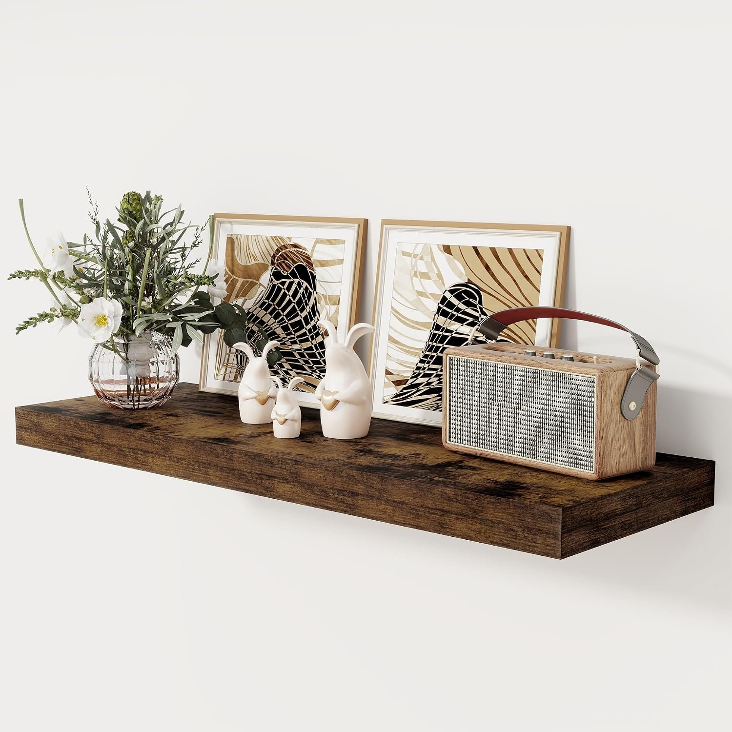 Fun Memories Floating Shelves, 29.5cm Deep Modern Wall Shelf 5cm Thick, Wall Decor Home Storage & Display for Kitchen, Living Room, Bedroom, 90cm Brown