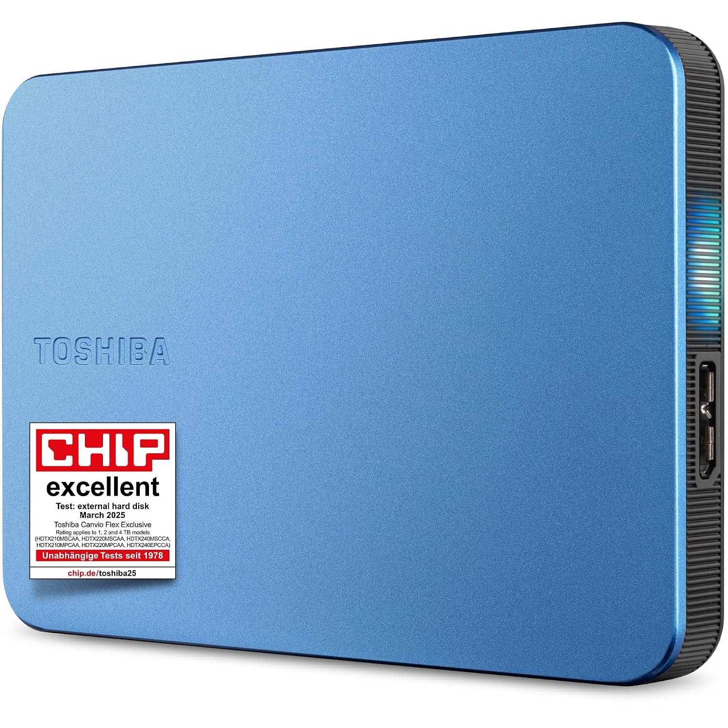 Toshiba Canvio Flex 1TB – Portable 2.5’’ External Hard Drive (HDD) for Mac, Windows PC, Smartphone and Tablet Use, Compatible with Most USB-C and USB-A Devices, Metallic Blue (HDTX210ESCAA)