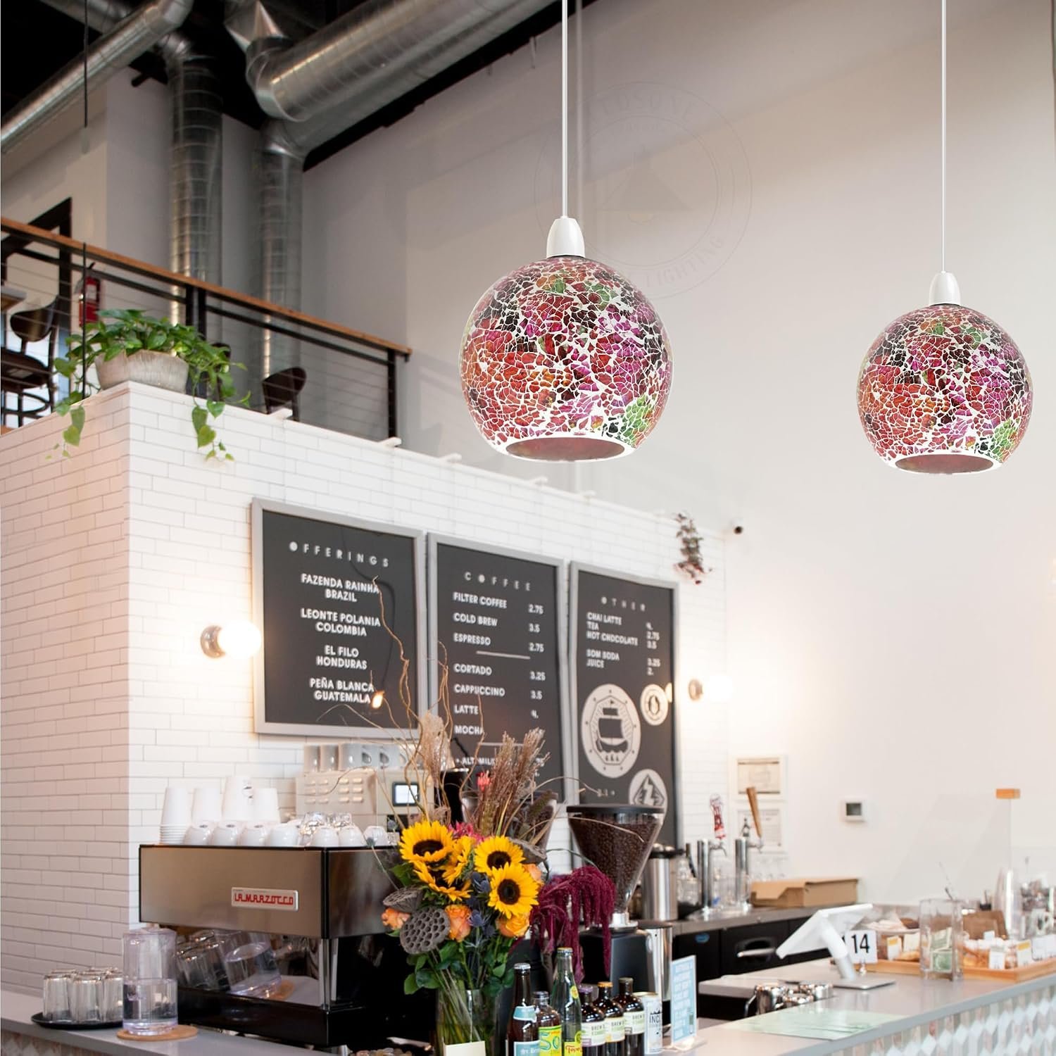 Vintage Mosaic Glass Pendant Light Shade Multi Color Flat Tempered Sphere Ceiling Hanging Lamp Fixture for Home, Bedroom, Café, Restaurant Decor Lighting (Style 5)