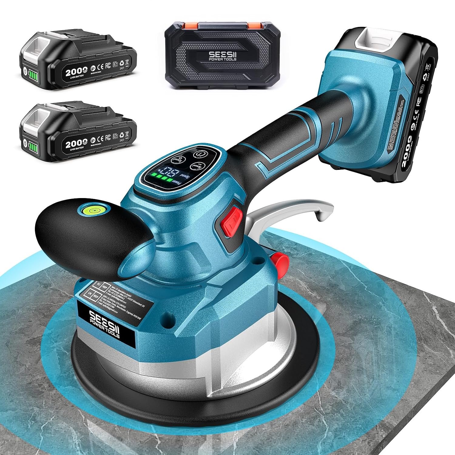 SEESII Tile Vibration Tool 160mm: Vibration Leveling Machine 10-Hours Long Lasting, Tile Vibrator 12 Speeds for Laying Floor Wall Larger Tiles 15×15cm-120×120cm (KP-160B) - Compatible with Makita 18V