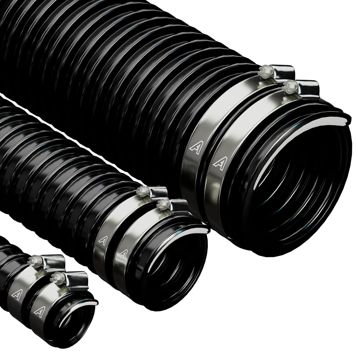 38mm (1 1/2") X 29 Metre Black Corrugated PVC Flexible Pond Hose with 2 Pipe Clips