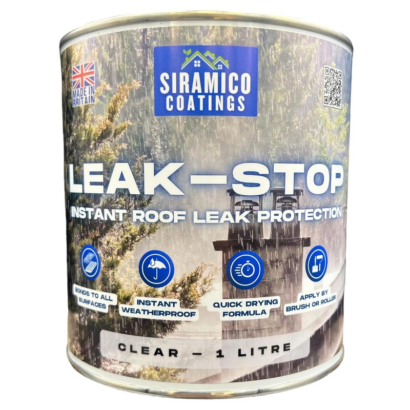 SIRAMICO COATINGS Leak Stop Clear Instant Waterproof Leak Sealer | 1 Litre | Perfect Sealant for Flat and Pitched Felt, Shed & Garage Roofs | Easy to Apply & Fast Dry