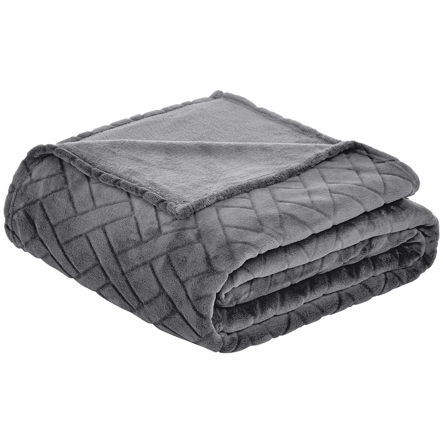 Amazon Basics Large Embossed Fleece Sofa Throw Blanket, Soft Bed Throw, 220 x 240 cm, Grey