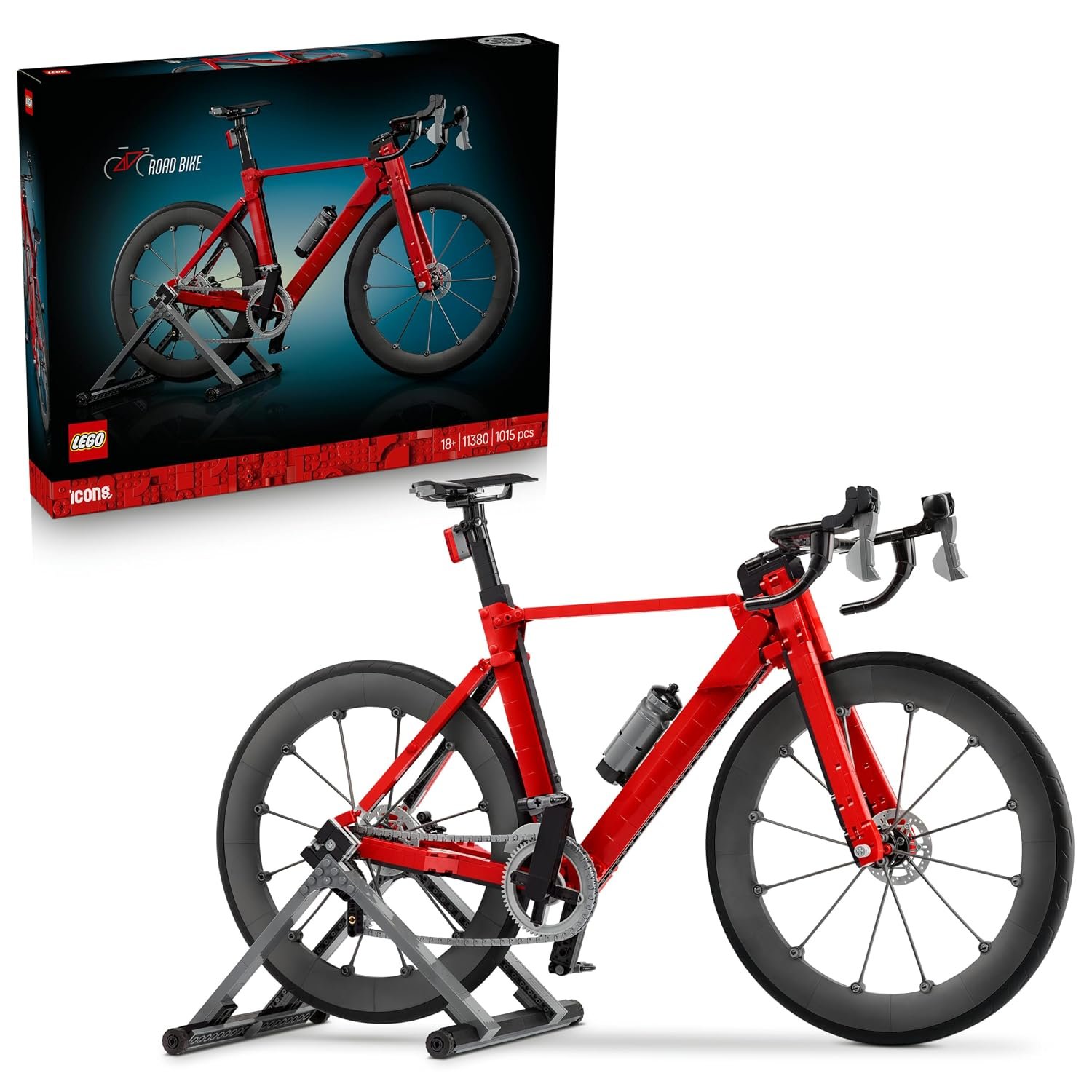 LEGO Icons Road Bike - DIY Model Kit for Adults - incl. Rubber Tyres, Derailleurs & Rear-Wheel Stand for Desk Decor - Sports Gift Idea for Cycling Fans - 11380