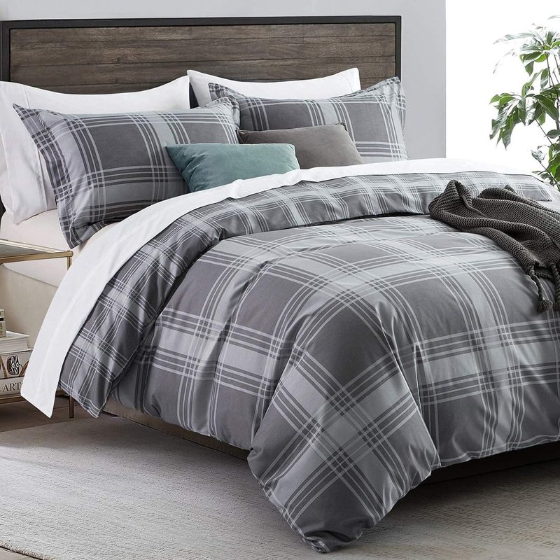 Imperial Rooms King Size Duvet Cover Sets Reversible Printed Bedding Set Premium Brushed Microfiber Duvet Covers with Pillowcases (Grey Check 230x220 CM)