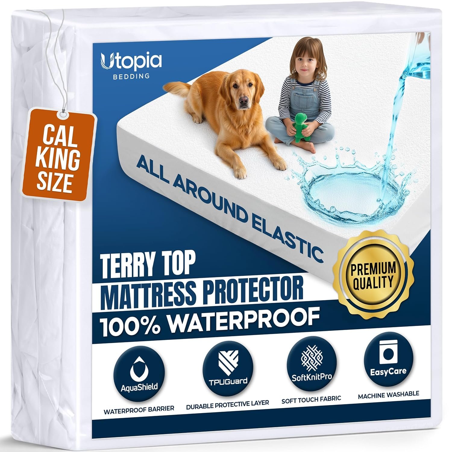 Waterproof Mattress Protector USA King California Size, Premium Terry Mattress Protector by Utopia Bedding