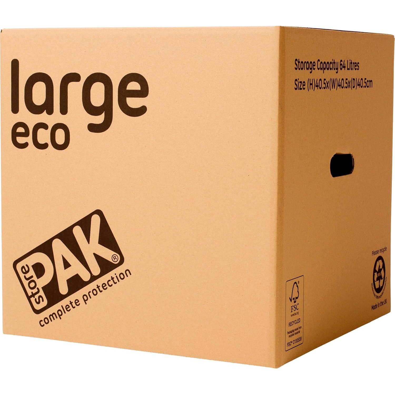StorePAK Eco Storage Archive Moving Boxes with Handles - (Pack of 10) - 64 Litres - 100% Recyclable - H 40.5 x W 40.5 x D 40.5cm - LARGE