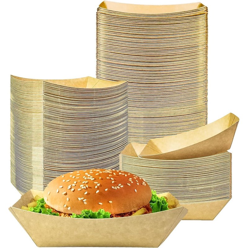 AMD Nexus 250 X Medium Kraft 19x13cm Paper Food Trays | Brown Cardboard Serving Plates Recycled Takeaway Boxes | Medium Containers Holder Baskets for Chips Burger BBQ Birthday Party Camping