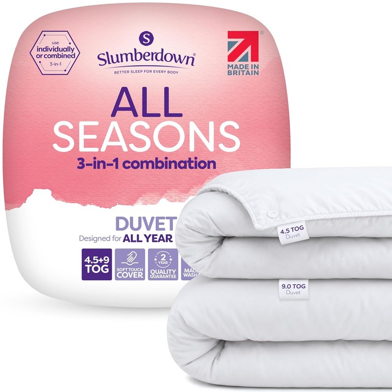 Slumberdown All Seasons 3-in-1 Double Duvet - 4.5 Tog + 9 Tog Combi Quilt for Summer, Autumn & Winter | UK-Made, Soft Touch, Non-Allergenic & Machine Washable (200 x 200cm)