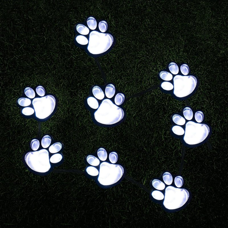 AIDDOMM 16.8ft Paw Print Solar Lights - Dog Cats Animal Solar String Lights (Set of 8) Outdoor Waterproof, Cat Puppy Animal Décor Walkway Lighting, Gifts for Pet Lovers (Cold White)