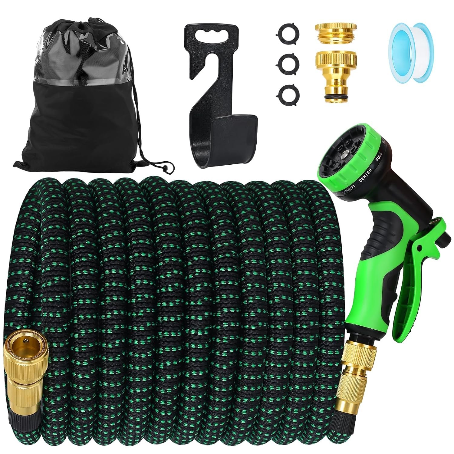 Expandable Garden Hose Pipe100FT, Flexible Hosepipe for Lawn Expanding Retractable with 10 Function Spray Gun Nozzle, Anti-Kink,Magic Water Hose Attachments 3/4"& 1/2" Solid Brass Connectors