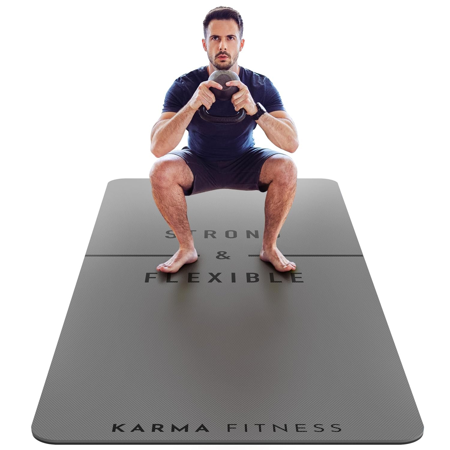 Large Exercise Mat – Extra Wide & Extra Thick Yoga Mat (183cm x 80cm x 10mm), TPE Fitness Mat with Free Carry Straps, Perfect for HiiT Home Workouts & Pilates - 'STRONG & FLEXIBLE' (Dark Grey)