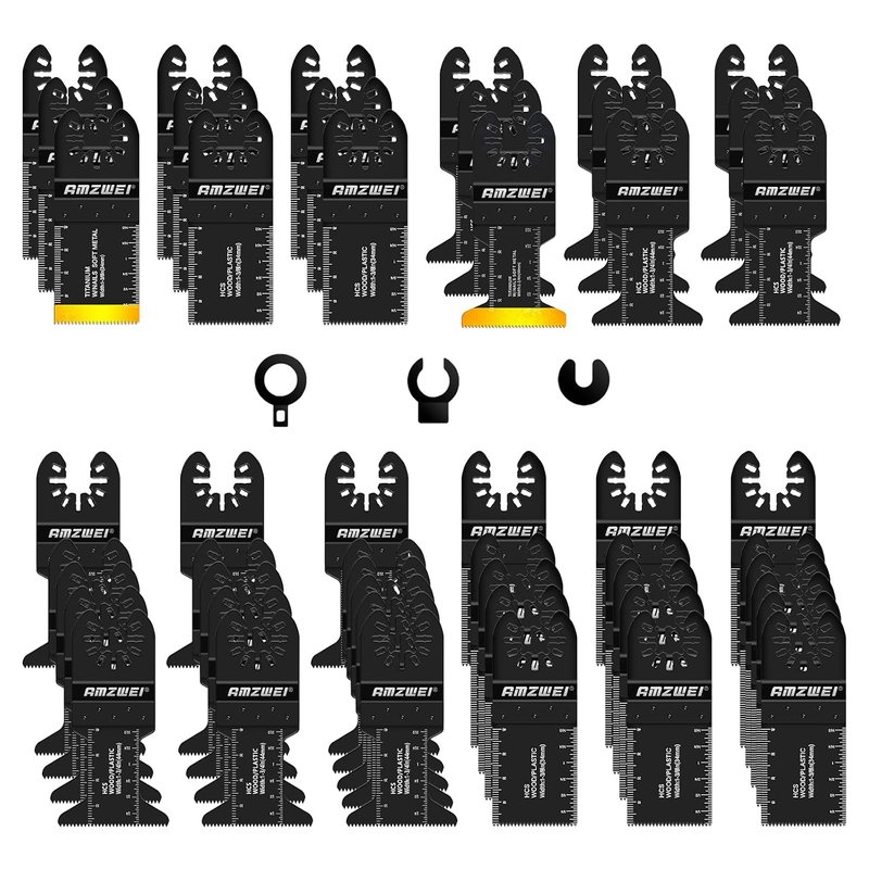 50PCS Titanium Multi Tool Blades, Professional Universal Multitool Blades for Wood Metal Plastics Cutting,Quick Release Oscillating Multi Tool Compatible with Dewalt Milwaukee Bosch Makita Ryobi