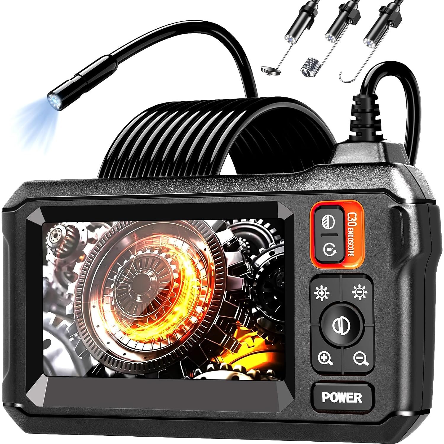 Endoscope Camera with Light, Borescope Camera with 4.3" IPS Screen, 1080P HD with 8 LED Lights, 50 FT Semi-Rigid Cord Bore Scope, IP67 Waterproof Endoscope for Sewer, Tools for Men
