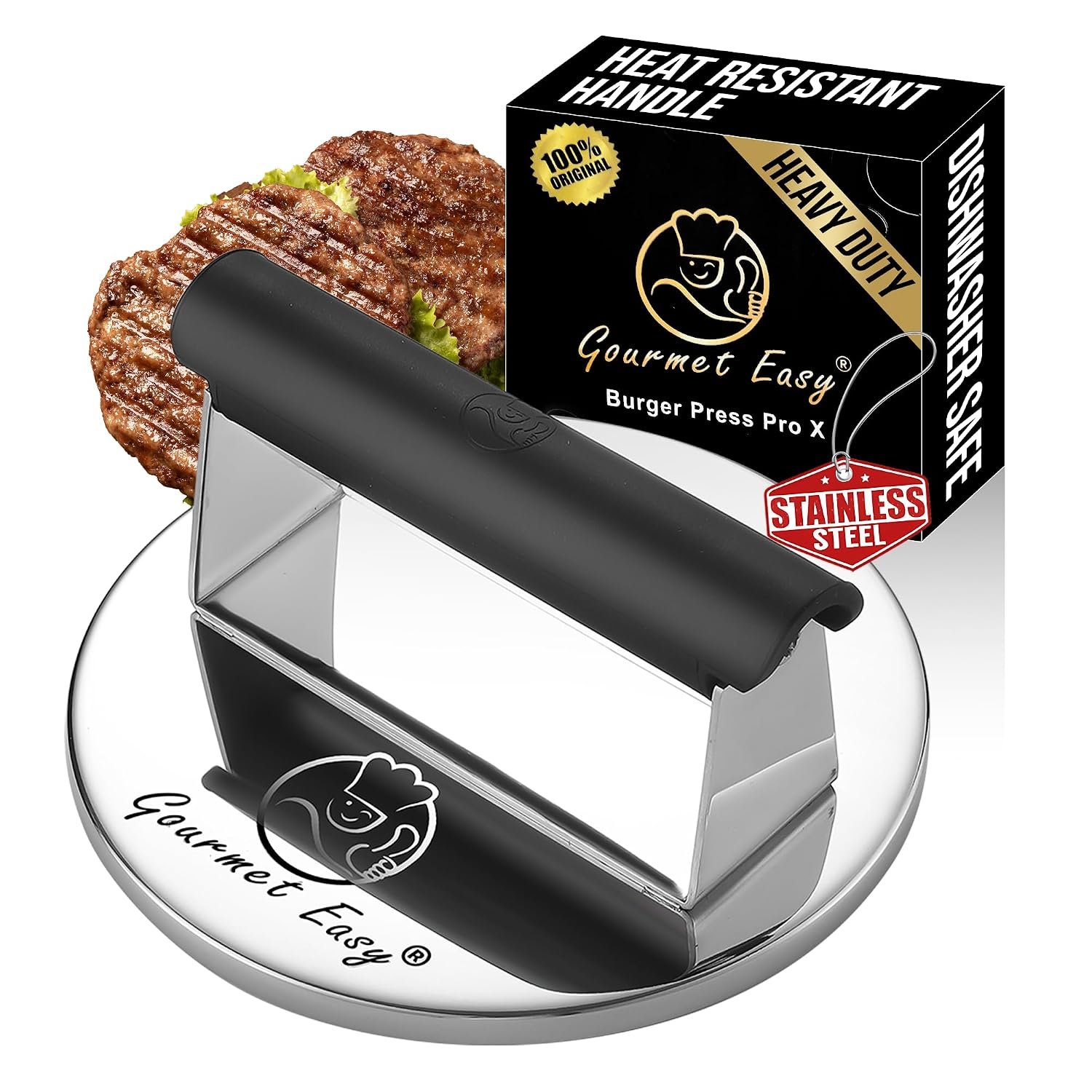 800g Smash Burger Press Stainless Steel, Burger Smasher for Griddle Heat Resistant Handle,Hamburger Press,Dishwasher Safe Grill Press for Griddle, Meat Press Griddle Press for Flat Top Grill Cooking