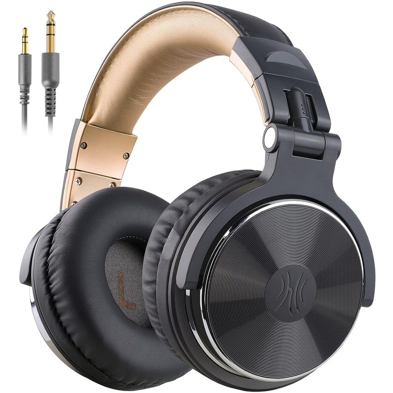OneOdio Over Ear Headphone Studio Wired Bass Headsets with 50mm Driver, Foldable Lightweight Headphones with Shareport and Mic for DJ Recording Monitoring Mixing Podcast Guitar PC TV (Grey)