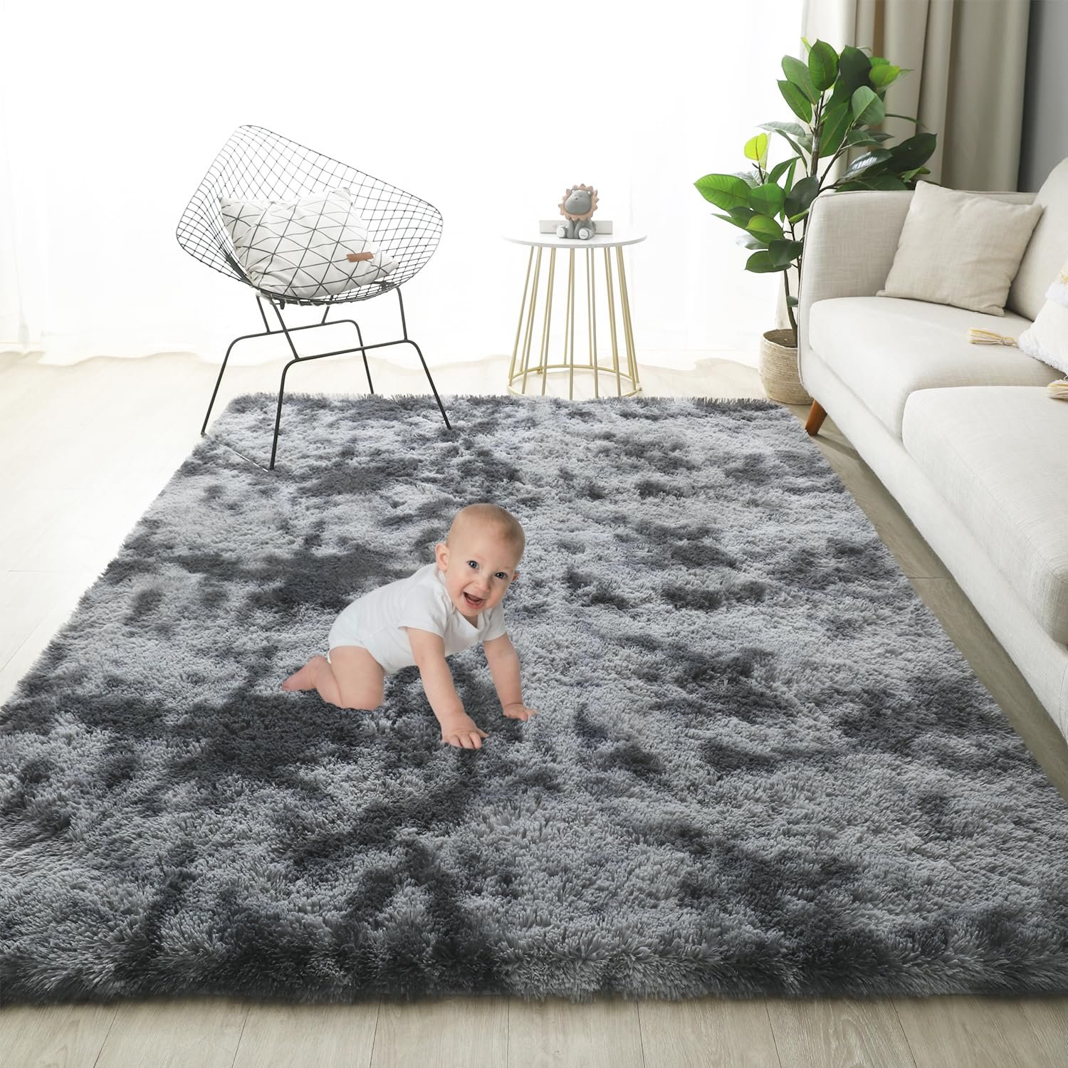 Gsogcax Rugs Living Room 120x160cm Fluffy Area Rugs for Bedroom Shaggy Anti Slip Super Soft Extra Large Rugs Indoor Modern Home Decor Floor Carpet - Dark Grey (Tie-dye)