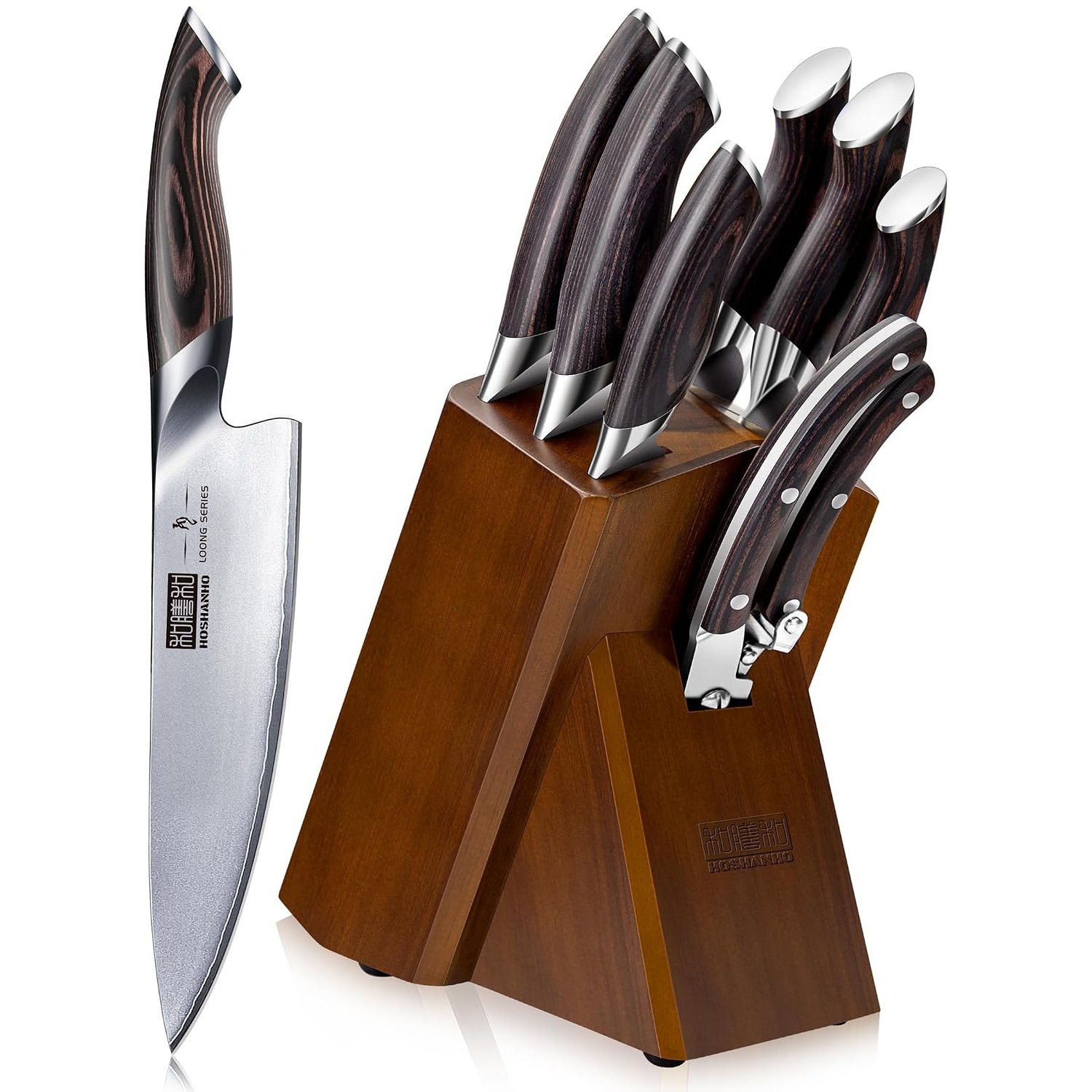 HOSHANHO 8-Piece Kitchen Knife Set, Japanese Super Steel Knife Set with Block, Professional Ultra Sharp Chef Knife Set with Scissors