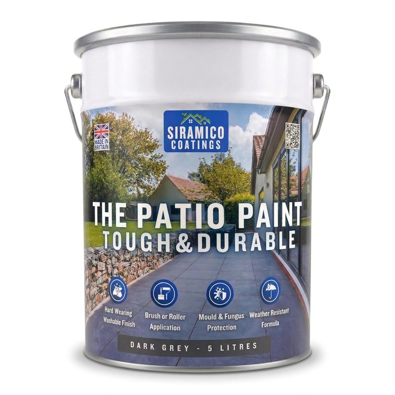 SIRAMICO COATINGS The Patio Paint | 5 Litre - Dark Grey | Superior Patio Paint with Professional Finish for Use on Patios, Walkways, Walls | Non-Toxic, UV Resistant with Easy Application