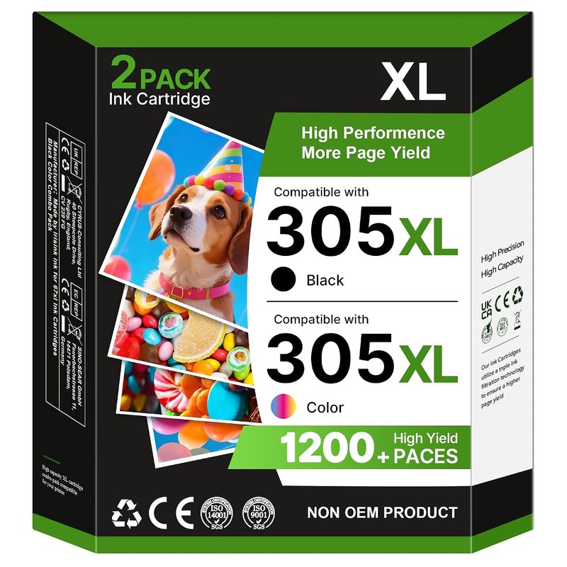 Salols 305XL Ink Cartridges Replacement for HP 305 Ink Cartridges Black and Colour for HP305 XL for HP DeskJet 2810E 2800E 2820E Envy 6120E 6000 6100e 6020E 6032E Pro 6430 (2-Pack)