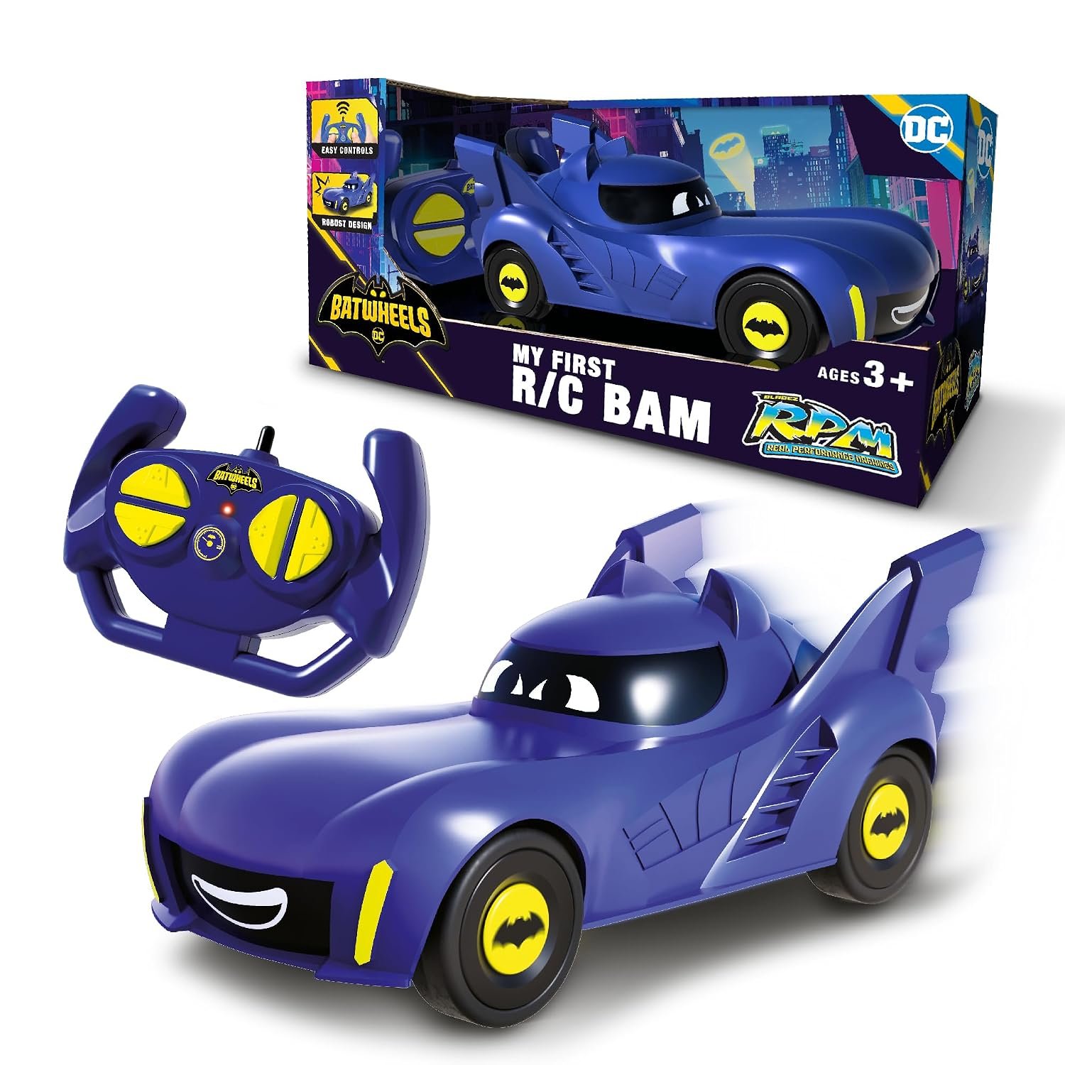 Batwheels My 1st RC BAM – Boys Remote Control Car with Easy Handset for Preschoolers, Official DC Comics Licensed Kids RC Car Toy, 2-Speed Radio Control Vehicle Ages 3+, Bladez RPM by Bladez Toyz