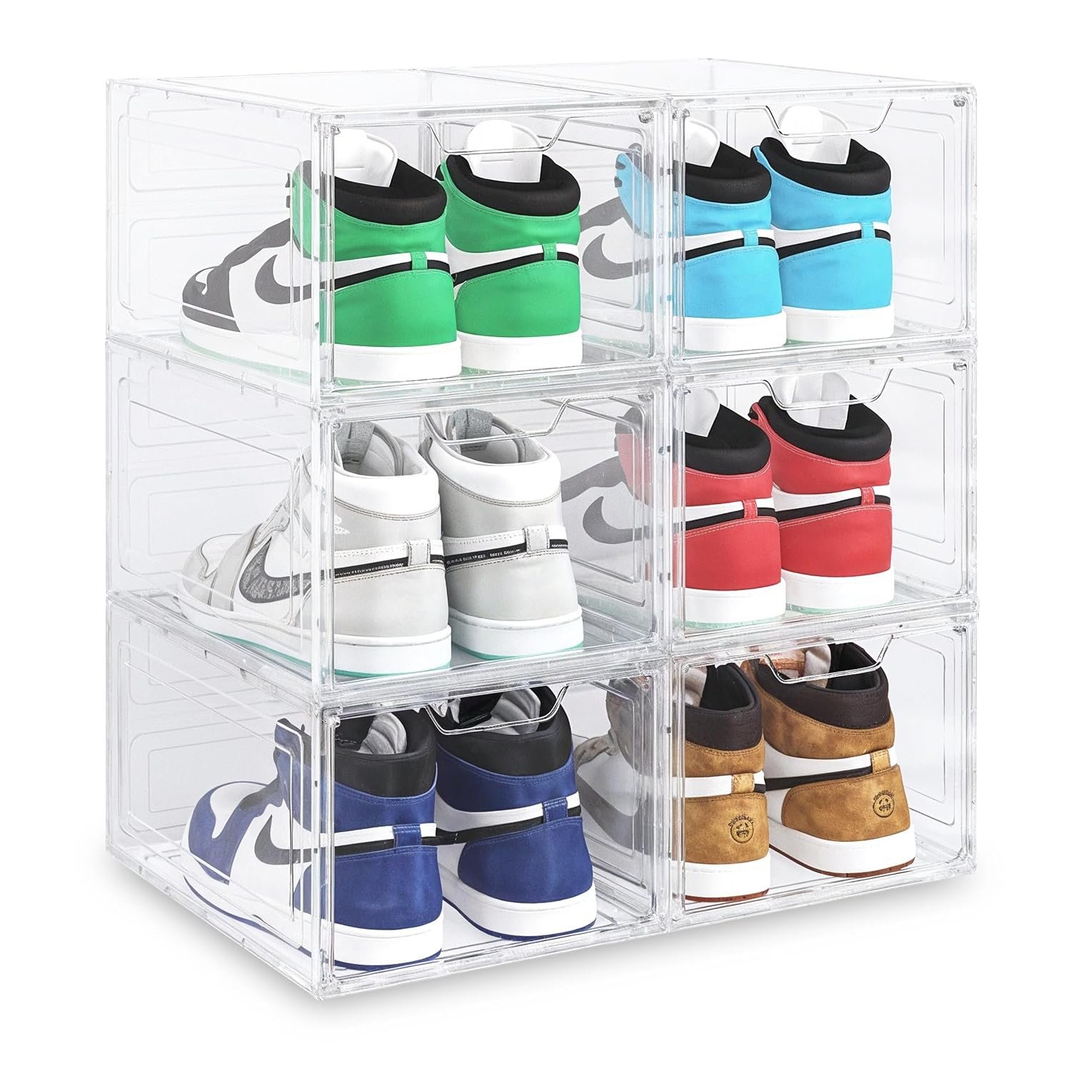 Blue Canyon Stackable Shoe Box, Interlocking Design, Plastic Shoe Storage, Magnetic Door Closure, Includes 6 Boxes, Stackable Storage Boxes, Under the Bed Shoe Storage, Ventilated Design, Clear,Small