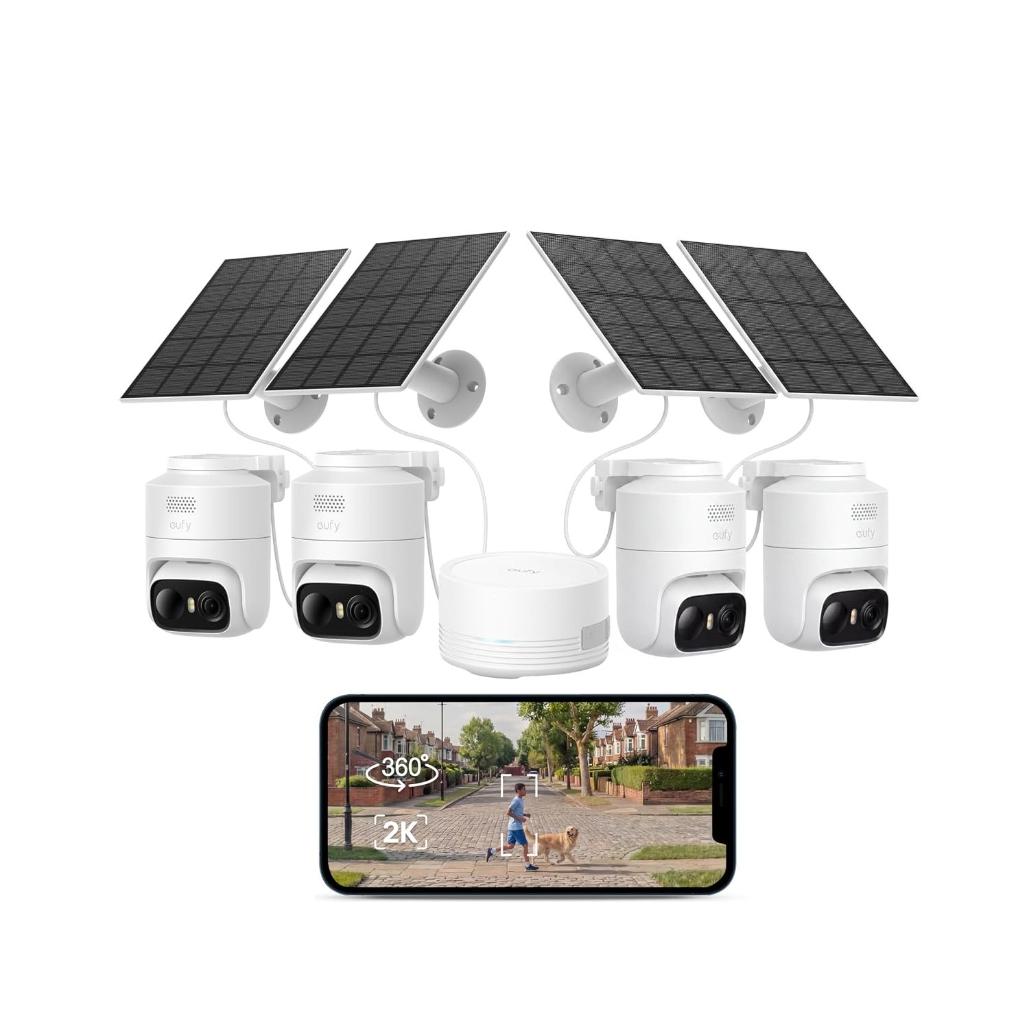 eufy Security eufyCam C37 4-Cam Kit, Security Cameras Wireless Outdoor, 360° AI Tracking with Pan and Tilt, 2K Solar Cameras, HomeBase Mini, Facial Recognition, No Monthly Fee, Colour Night Vision