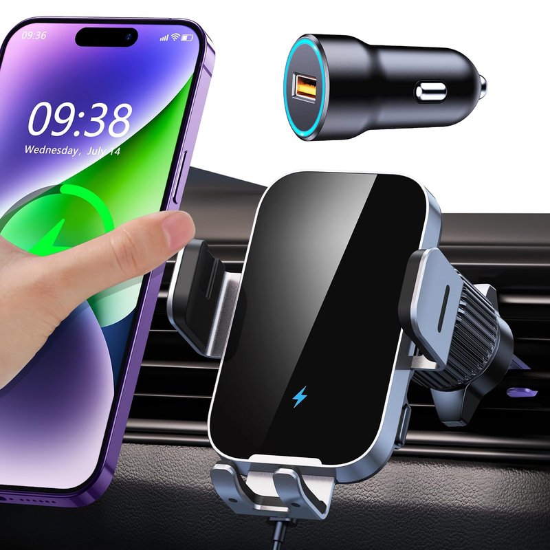 ISEYOU Car Phone Holder Wireless Charger, 15W Fast Charging Auto Clamping Wireless Car Charge, 360° Rotation Air Vent Mount With Electric Sensor Compatible For iPhone 16 15 14 Pro Max, Samsung Galaxy