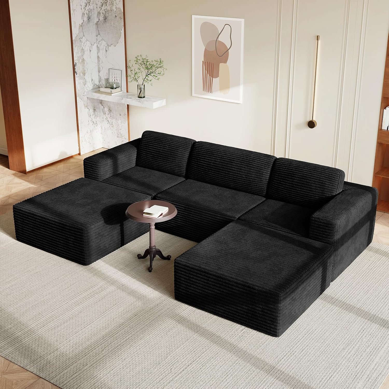 Vesgantti 303cm Oversized U-Shaped Modular Sectional Sofa with 2 Movable Ottomans, Modern Cloud Couch with Deep Seat & Spring Support, Boneless Couches for Living Room, No Assembly Required, Black