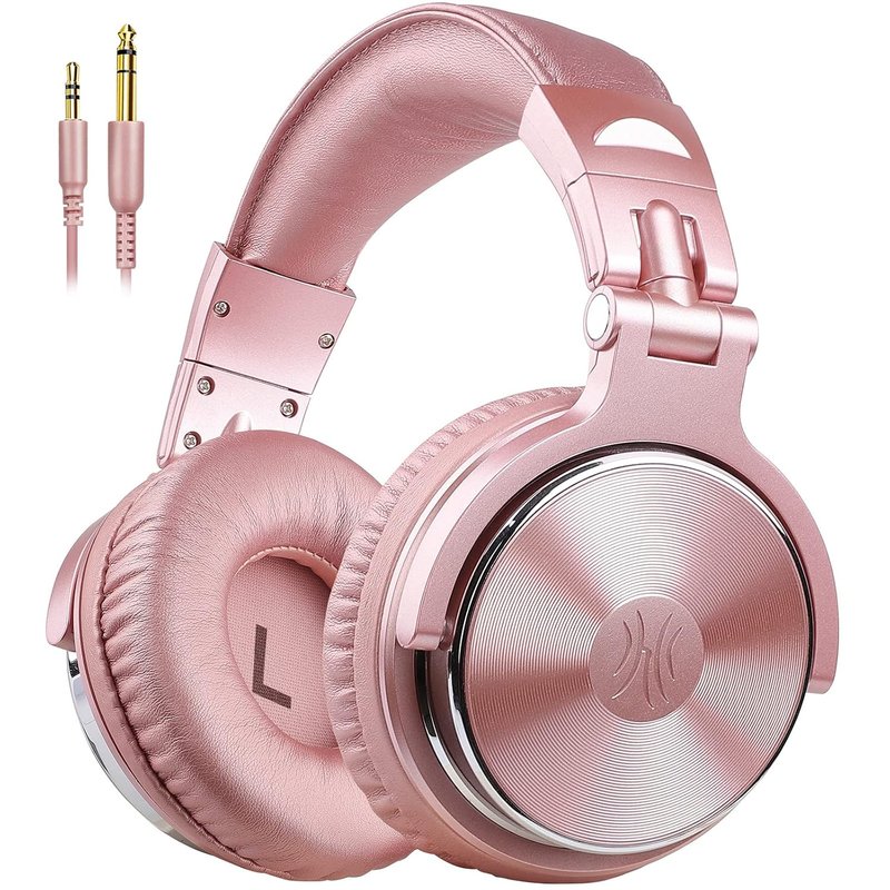 OneOdio Over Ear Headphone Studio Wired Bass Headsets with 50mm Driver, Foldable Lightweight Headphones with Shareport and Mic for DJ Recording Monitoring Mixing Podcast Guitar PC TV (Golden Rose)