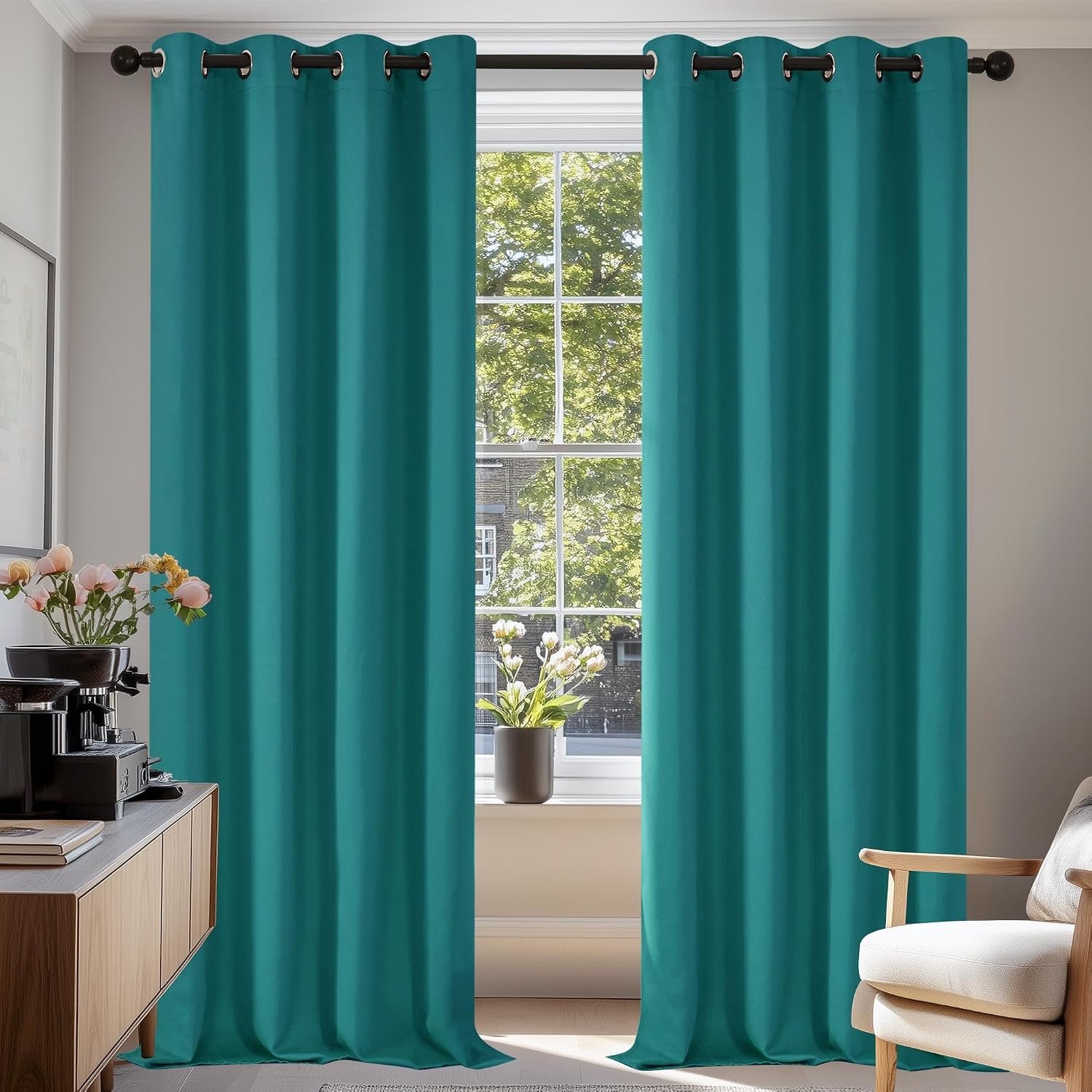 Deconovo Super Soft Solid Thermal Insulated Blackout Curtains for Bedroom Eyelet 55x82 Inch Two Panels Turquoise