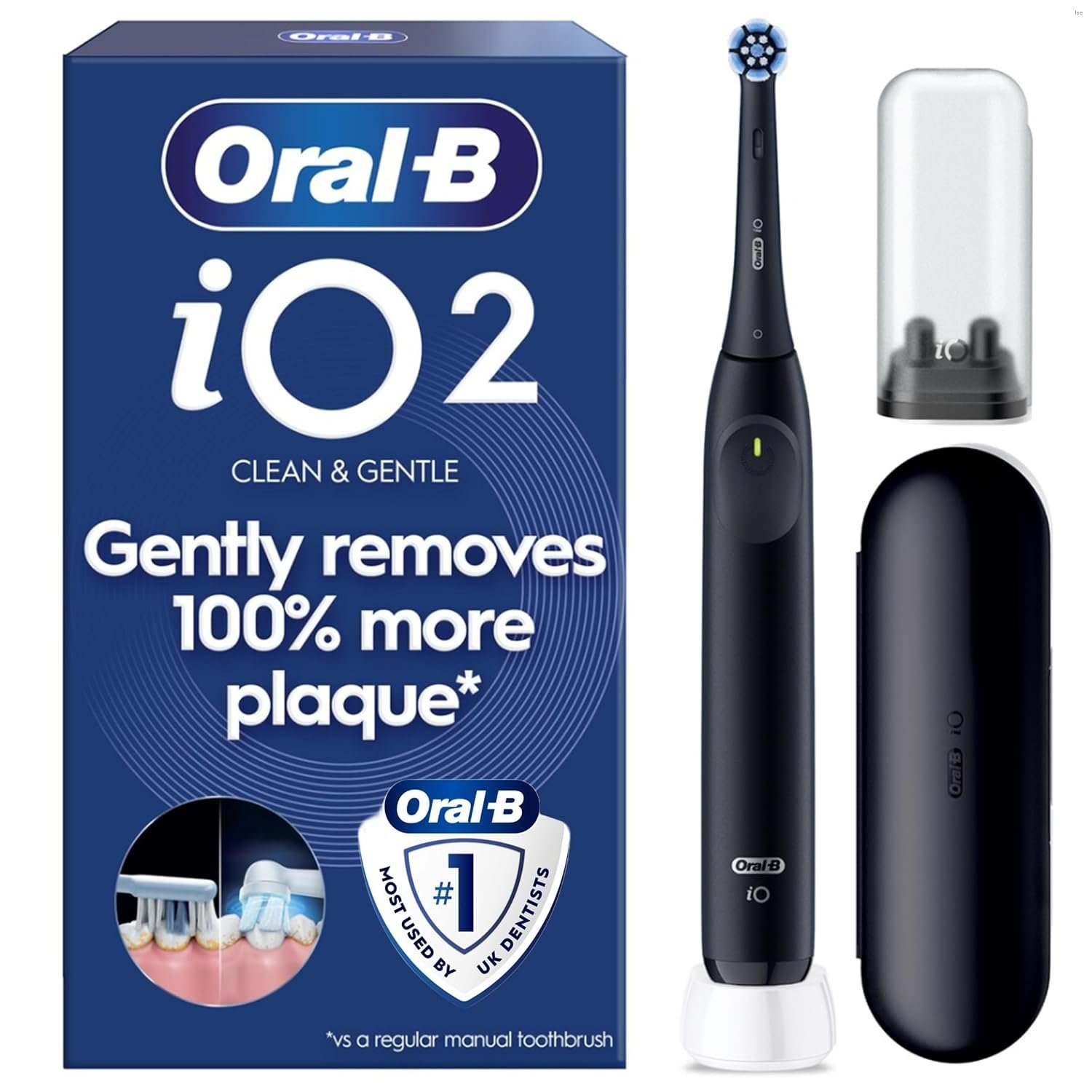 Oral-B iO2 Electric Toothbrush for Adults, Night Black, with Travel Case