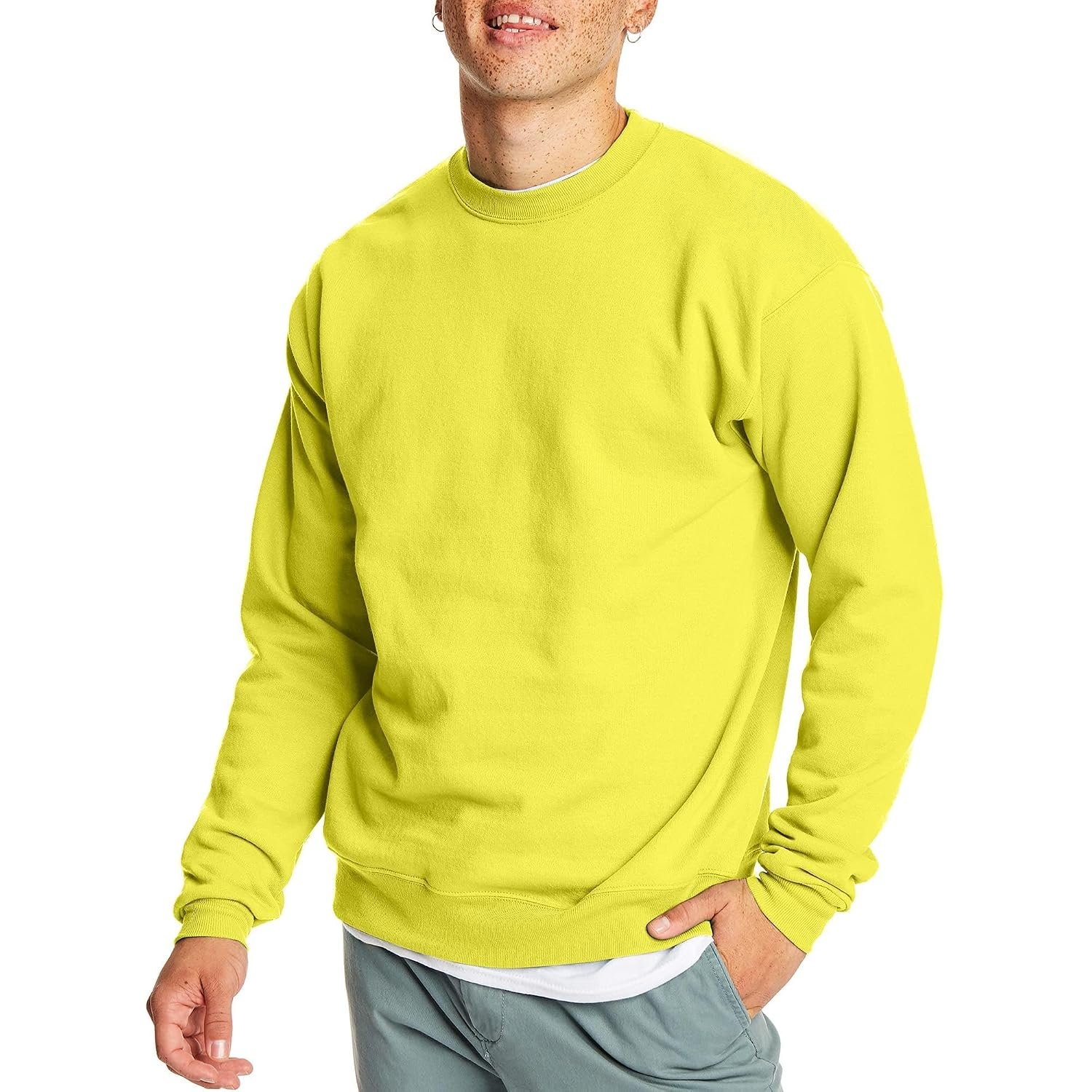 Hanes Men's Ecosmart Sweatshirtecosmart - Ecosmart Sweatshirt, Safety Green, M UK