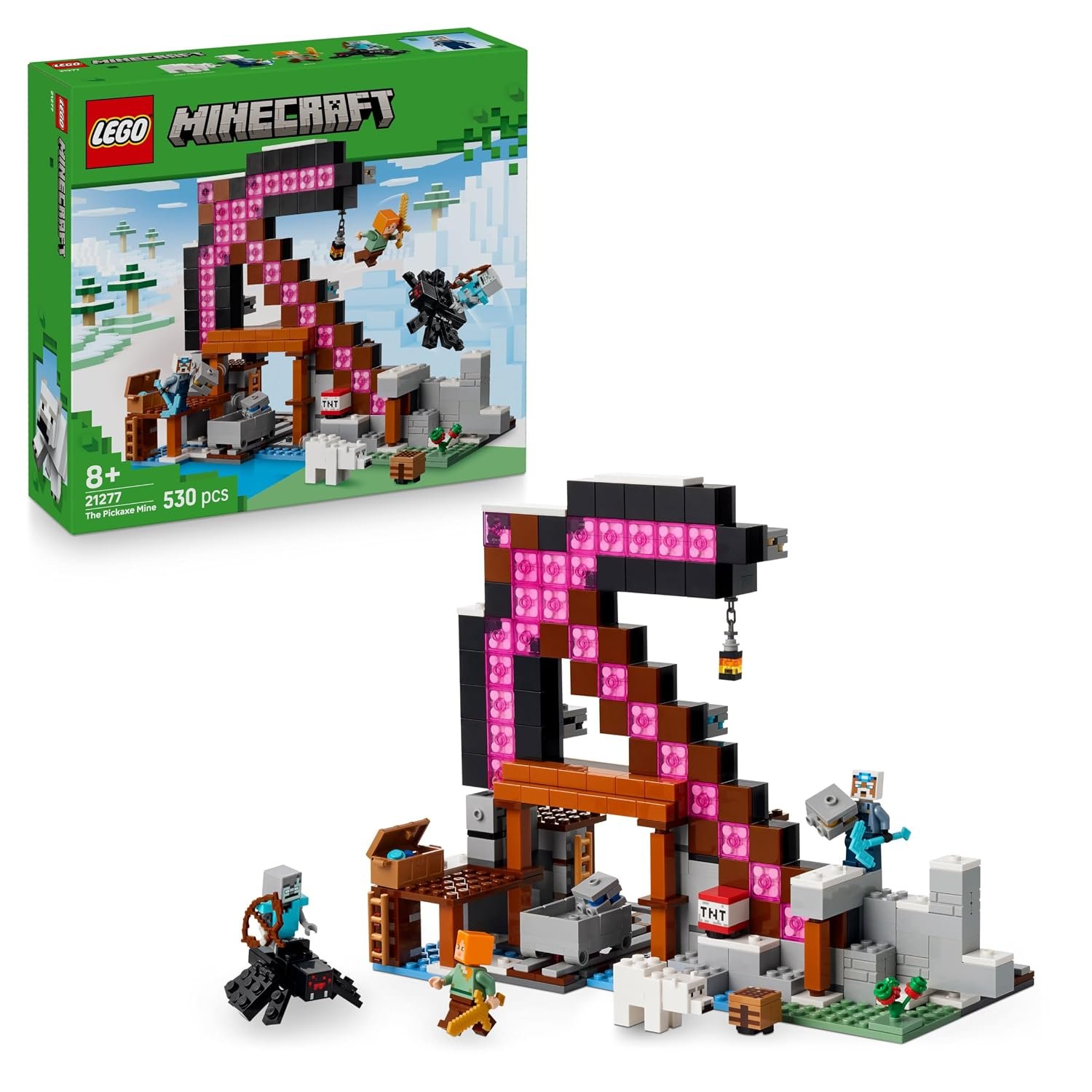 LEGO Minecraft The Pickaxe Mine - Interactive Building Toy - incl. Alex, Miner and Stray Spider Jockey Figures - Collectible Gamer Gift for 8+ Year Old Boys & Girls - 21277