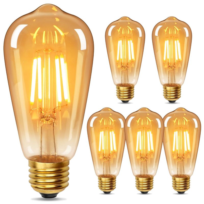 YUNRRD Vintage Light Bulb E27 Screw LED Edison Bulb ST64,4W Equivalent to 40 Watt,Retro Amber Warm Glass Screw Lamp,2700K Warm White,Non-dimmable,LED Filament Lamp Squirrel Cage,Pack of 6