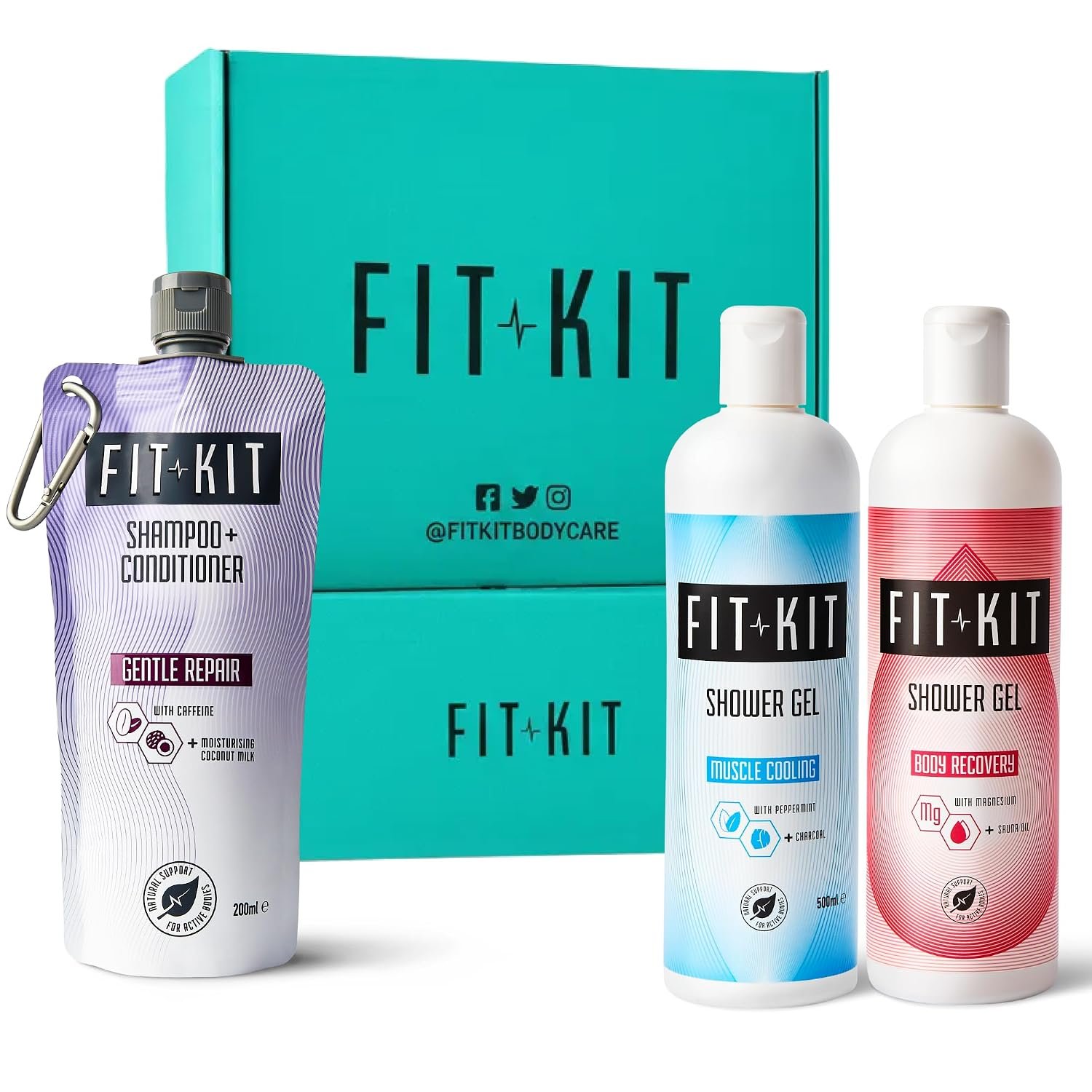 Fit Kit Power Shower Gel Gift Set for Men | Bath & Body Care Box for Father & Dad | Mens & Womens Muscle Recovery Wash & Hair Growth Shampoo | Toiletries Gifts for Him, Her, Grandad, Stepdad | UK Made