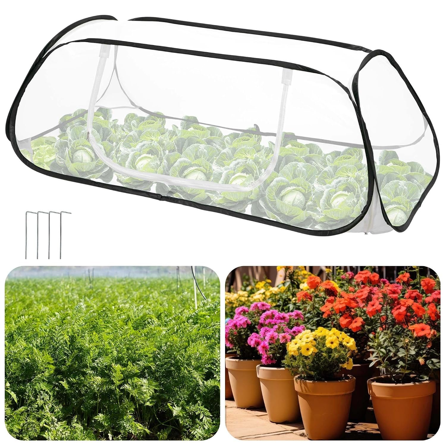 115 x 56 x 40Cm Pop Up Garden Mesh Plant Cover - Garden Pest Insect Barrier Netting - Garden Fruit Plant Tent Cage Protector for Protect Plant Vegetable Fruit from Birds Insects