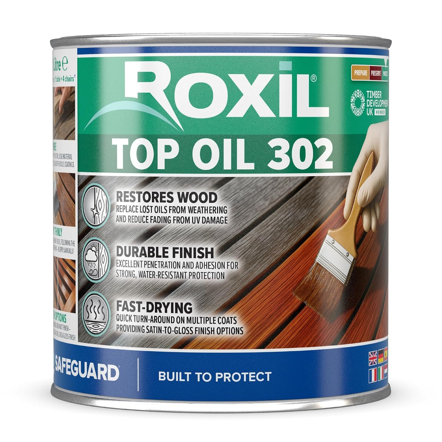 Roxil Top Oil 302 (500ml, Clear) | Outdoor Wood Oil for Garden Furniture, Sheds, Planters, Decking | Water-Resistant Wood Sealer with Mould Defence