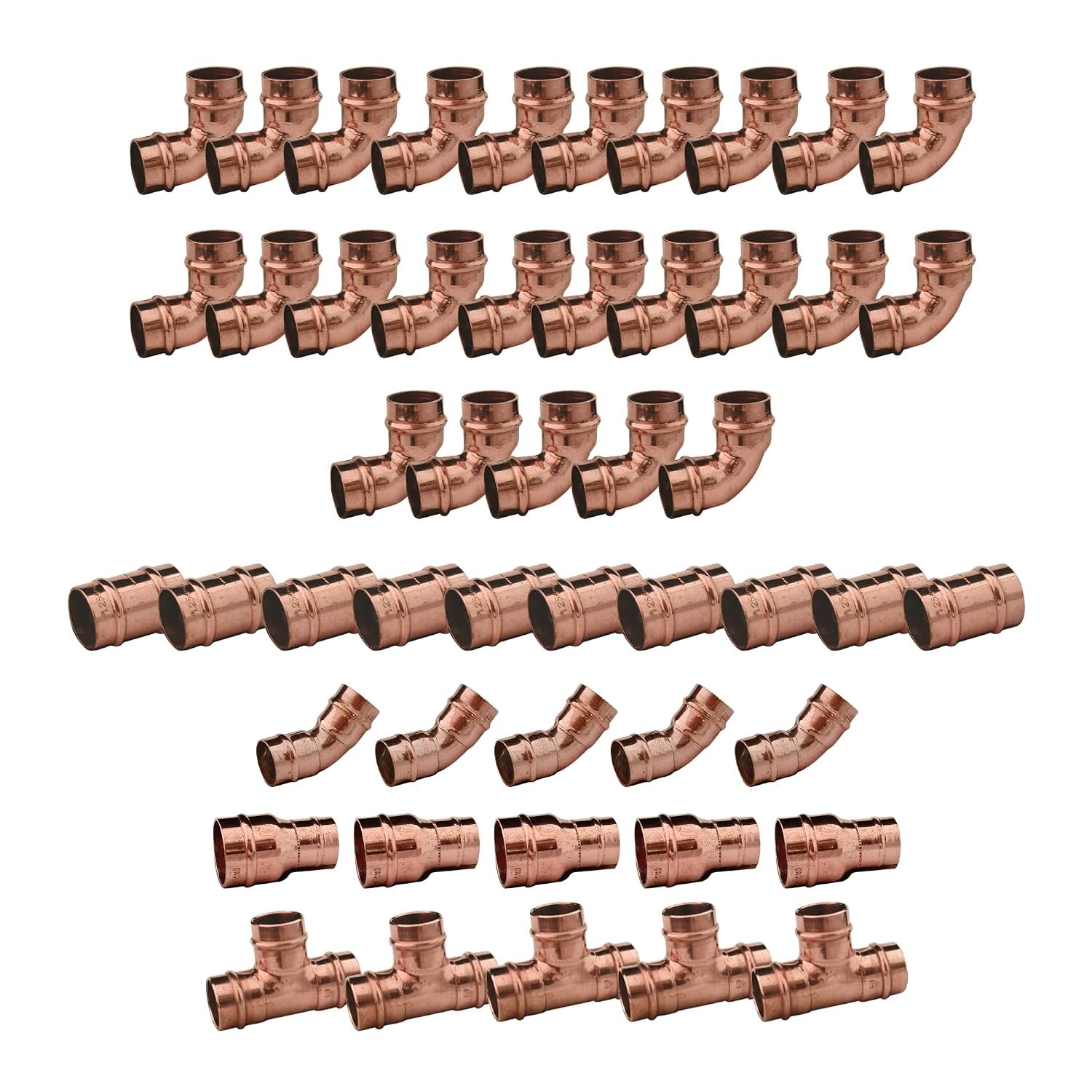 15mm Solder Ring Fittings Pack, 50 Piece Copper Pipe Fittings Set with Elbows, Tees, Reducers and Straight Couplings for Standard UK Copper Pipework – Hulthor
